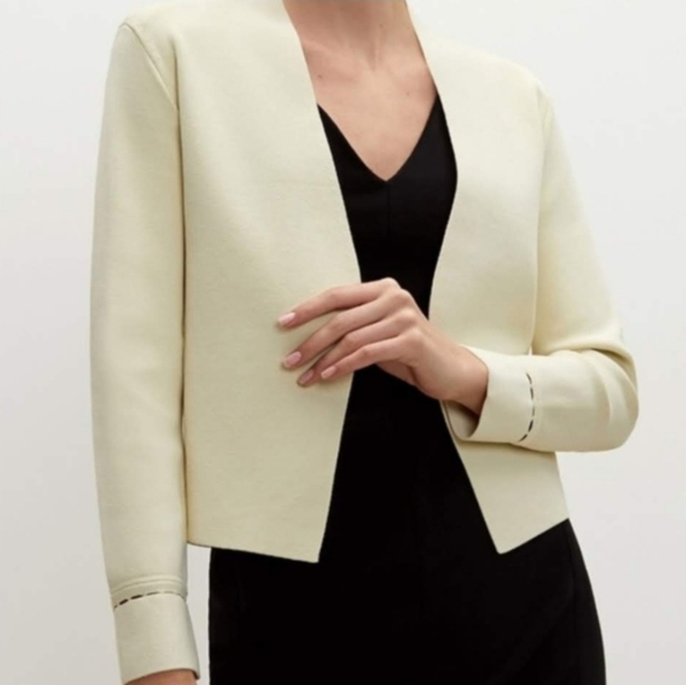 MM Lafleur Cardigan Woolf Blazer Womens Size Small Cream Open Front Jardigan - Picture 2 of 13